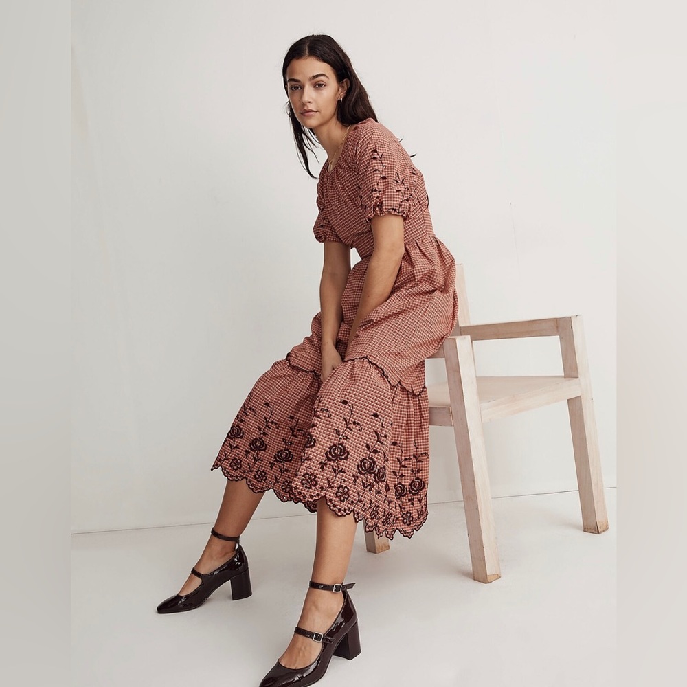 Madewell Embroidered Bubble-Sleeve Midi Dress